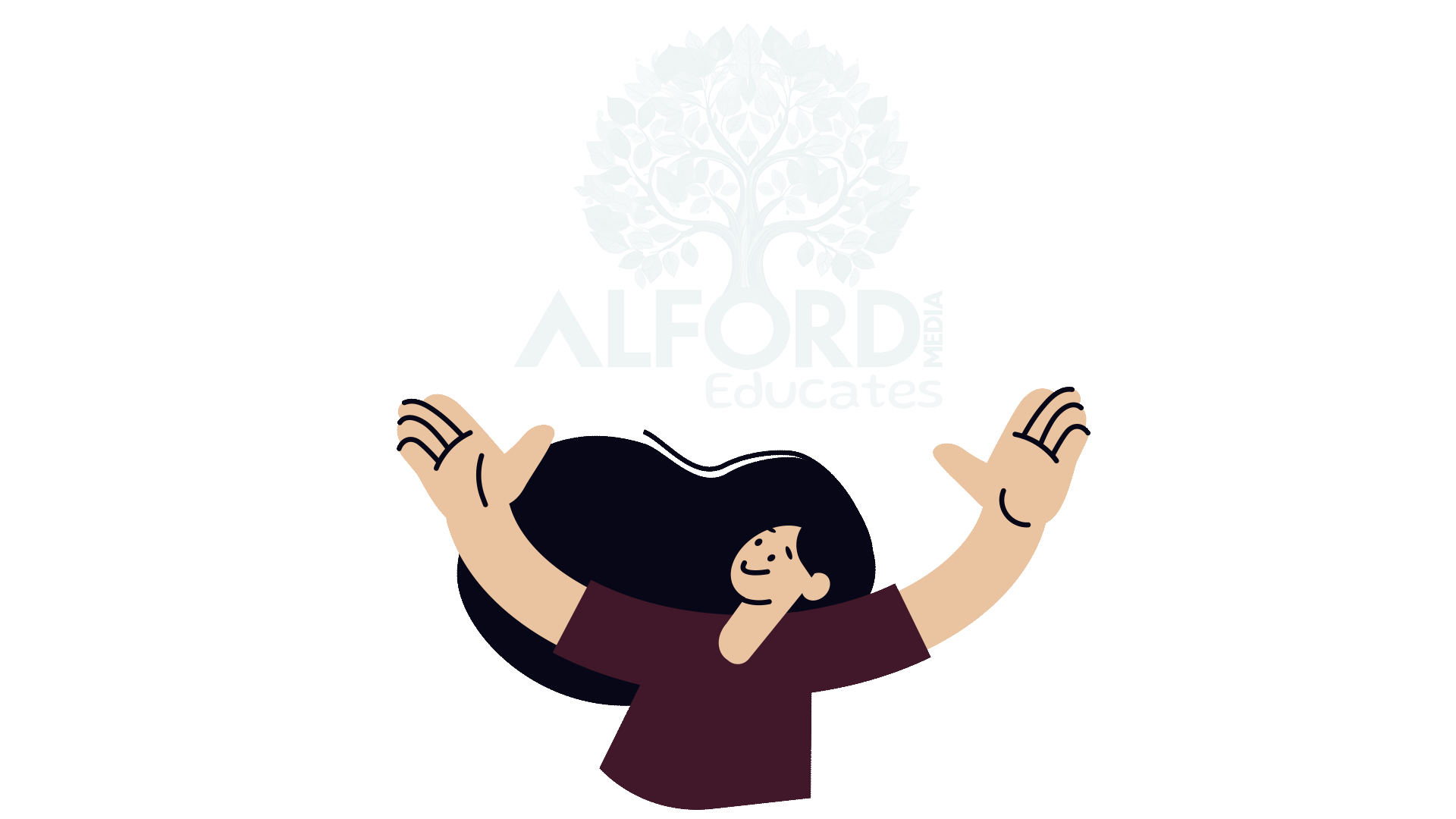 Girl holding up the Alford logo with a tree growing out of the O