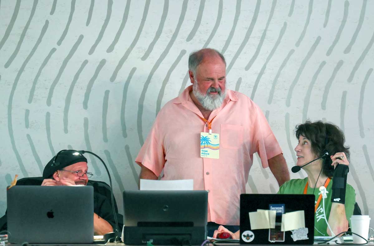 President of Alford Media Tom Alford working with crew on show site