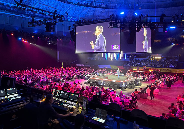 Image from Visit Fort Worth of the center stage and speaker show on monitors above