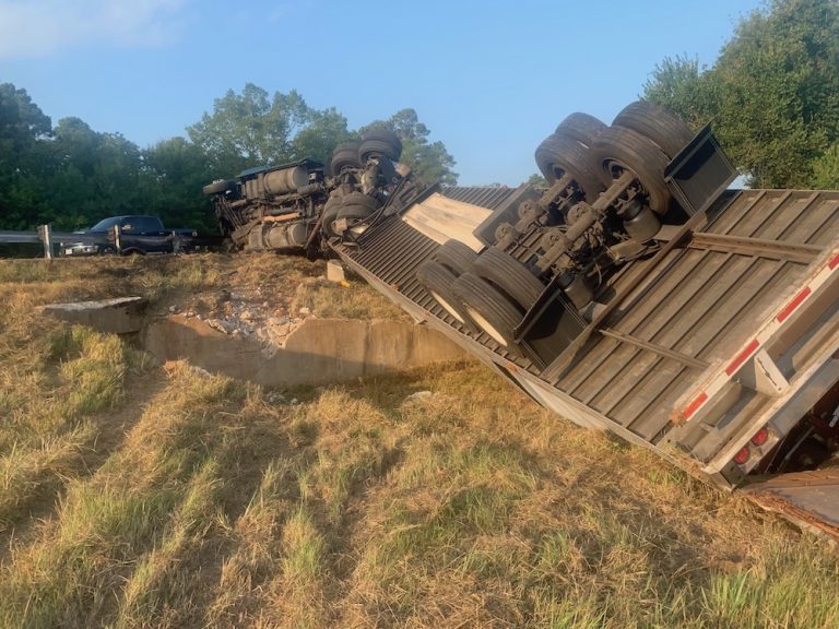 A large truck flipped upside down