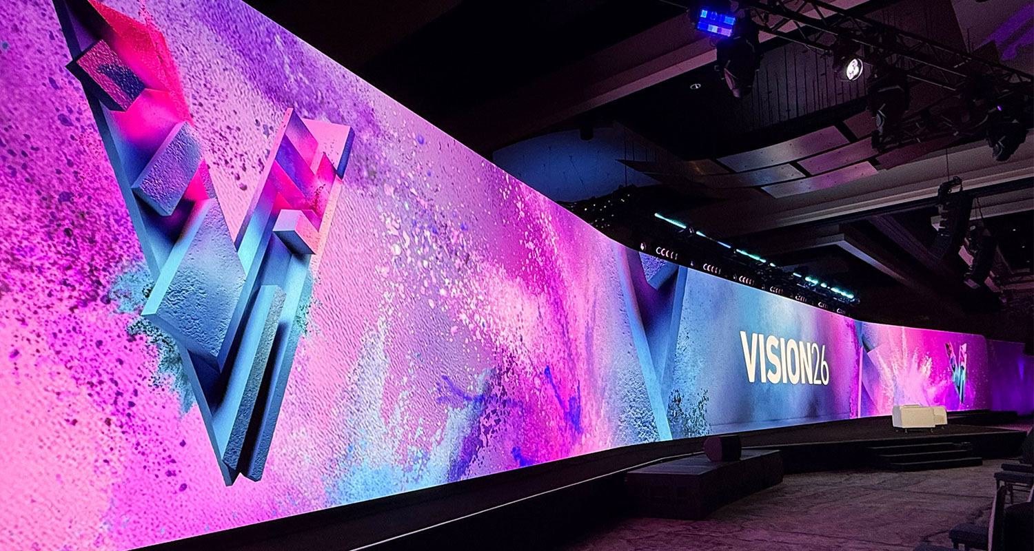 long wrapping LED wall taking up the entire stage